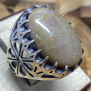 Yemeni Agate Sterling Silver Mens Ring: Handmade Arabic Jewelry