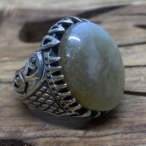 Handmade Sterling Silver Mens Ring: Yemen Aqeeq Agate, Arabic Style