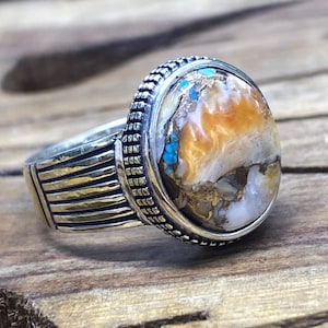 Handmade Sterling Silver Yemeni Agate Ring: Arabic Style Mens Jewelry