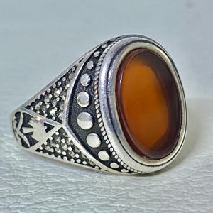 Natural Red Agate Aqeeq Stone Men’s Ring Handmade in 925 Sterling Silver | Bold Statement Jewelry | Unique Gift for Him