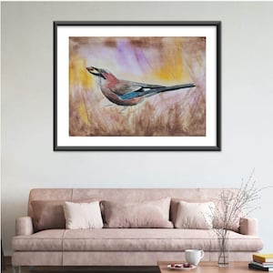 Origineel aquarelschilderij van een gaai | Handgeschilderde natuurkunst | Unieke illustratie van wilde dieren