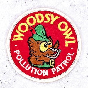 Vintage Eule Aufnäher • Pollut Patrol Forest Service Maskottchen • Aufbügler NOS