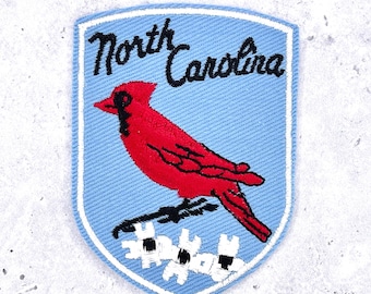 Vintage North Carolina State Patch • 80s Cardinal Dogwood • Travel Souvenir NOS
