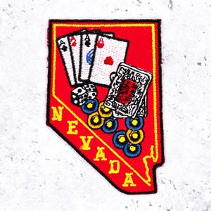 Patch vintage de Nevada • Cartas de cassino, dados, fichas de jogo • Adesivo termocolante Y2K NOS