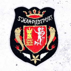 Écusson St Jean Pied de Port vintage • Souvenir des armoiries de la France basque • À coudre