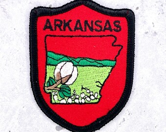 Vintage Arkansas State Patch • 80s Apple Blossom Travel Souvenir • Iron-On NOS
