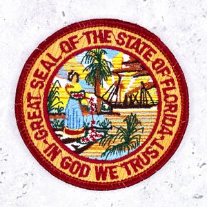 Vintage Florida Patch • State Seal Seminole Travel Souvenir • Iron-On NOS