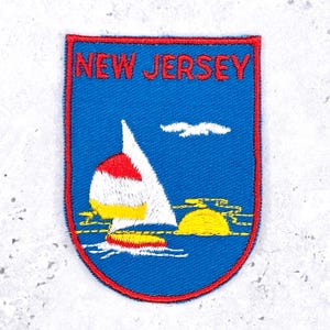 Vintage New Jersey Patch • Beach Shore Sailboat State Souvenir • Iron-On NOS