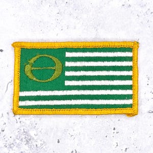 Vintage ekologisk flagga-tygmärke • Jordens dag 1970-talets hippie-miljörörelse • Sy-på