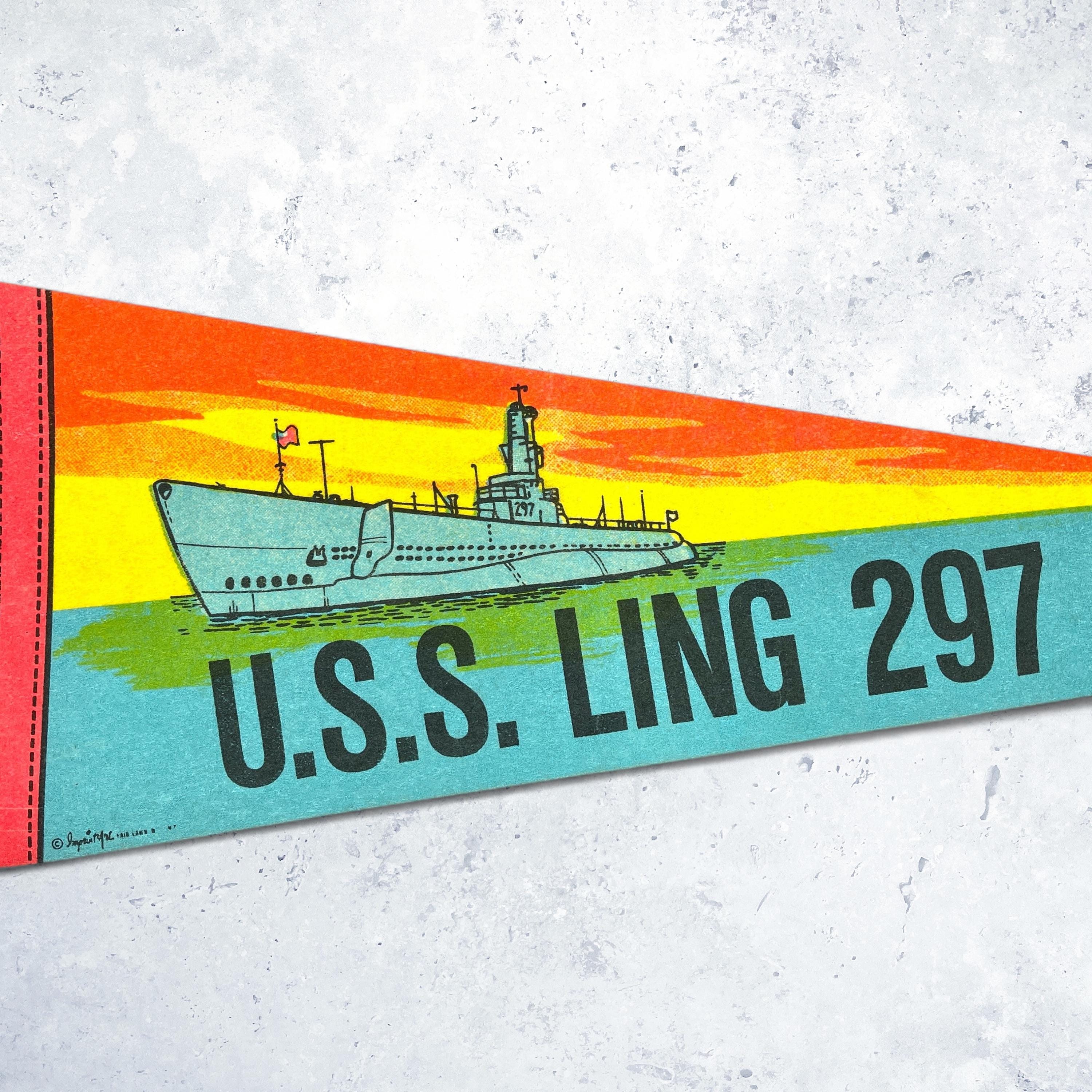 Vintage USS Ling 297 Pennant • Hackensack NJ WWII Submarine