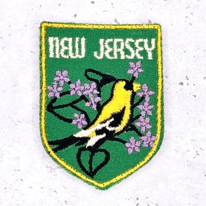 Vintage New Jersey State Patch • Goldfinch Violet Travel Souvenir • Sew-On Badge