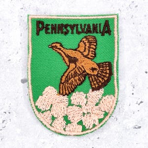 Vintage Pennsylvania-tygmärke • Ruffed Grouse Mountain Laurel-souvenir • Sy-på