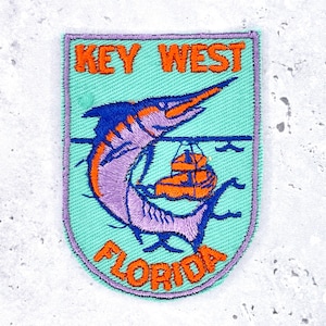 Vintage Key West-märke • Florida Marlin Sportfiskesouvenir • Sy-på NOS