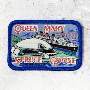Vintage Queen Mary Spruce Goose Patch 80s Long Beach California CA Travel Souvenir Sew-On