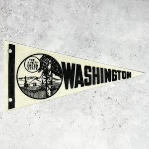 Vintage Washington Mini Pennant 60s 70s Felt Evergreen State Souvenir 4&quot; x 7.5&quot;