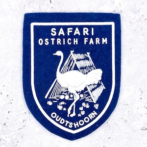 Vintage Safari Ostrich Farm Patch • Oudtshoorn South Africa Souvenir • Sew-On NOS