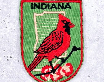 Vintage Indiana State Patch • Cardinal Peony Travel Souvenir • Sew-on Badge