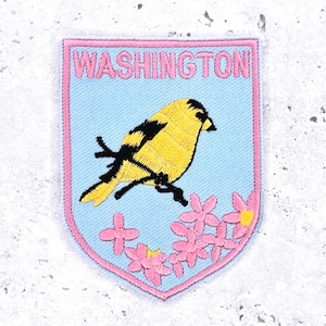 Vintage Washington State Patch • 80s Travel Souvenir NOS • Willow Goldfinch Rhododendron