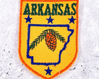 Vintage Arkansas State Patch • Pinecone Travel Souvenir • Sew-On NOS