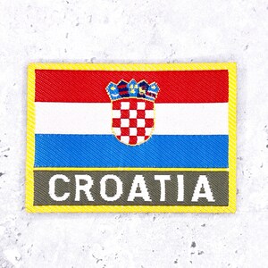 Vintage Croatia Patch • Croatian Flag Coat of Arms Yellow Border • Sew-On