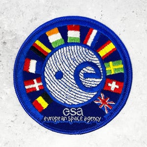 Vintage European Space Agency Patch 80s World Flags ESA Blue 4&quot; NOS