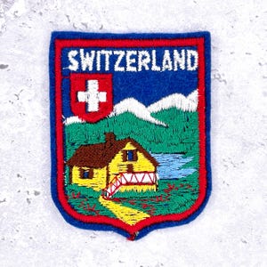 Vintage Switzerland Patch • Swiss Flag Alps • Felt Sew-On Badge