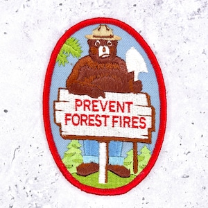 Vintage Smokey Bear Patch • Prevent Forest Fires Sign Shovel • Iron-On NOS