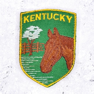 Parche antiguo de Kentucky • Recuerdo del estado de Bluegrass con caballo pura sangre • Para coser (usado)