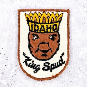 Toppa vintage dell'Idaho • Souvenir di viaggio dello stato della patata King Spud • Distintivo da cucire