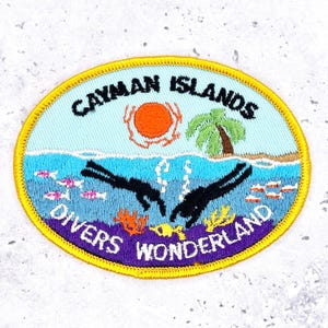 Vintage Cayman Islands Patch • Divers Wonderland Scuba Reef Souvenir Iron-On NOS
