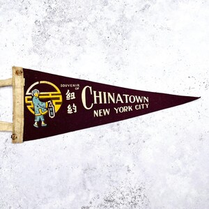 Vintage Chinatown NYC Mini Pennant • 60s Felt New York City • 4.5" x 11" Distressed