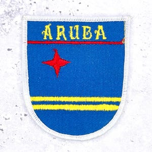 Écusson vintage d'Aruba • Souvenir de voyage drapeau des îles des Caraïbes • Thermocollant