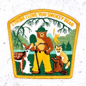 Vintage Smokey Bear Patch • I Think I Love You Woodland Animals • Iron-On NOS