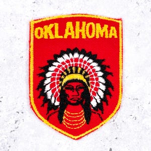 Vintage Oklahoma Patch • Native American Chief State Souvenir • Iron-On NOS
