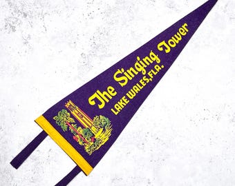 Vintage The Singing Tower Pennant • 60s Bok Tower Gardens Souvenir • 17" x 5.5"