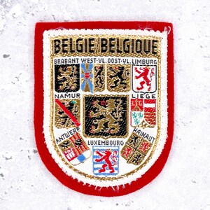 Vintage Belgien-tygmärke • Provinsiella vapensköldar Resesouvenir • Sy-på