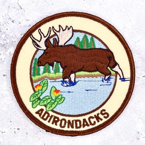 Adirondacks Patch • Moose New York Wilderness Souvenir • Iron-On NOS