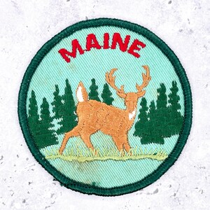 Naszywka Vintage Maine • Pamiątka z podróży Deer Woodland State • Do przyszycia