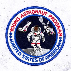 Vintage lapp för ung astronautprogram • NASA månlandning • Strykbar NOS