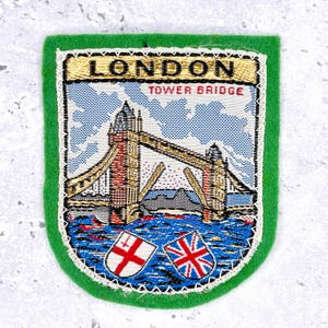 Vintage London Tower Bridge Patch • England Travel Souvenir • Woven Felt Sew-On Badge