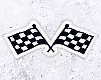 Vintage Checkered Flags Patch • 80s 90s NASCAR Racing Iron-On Badge