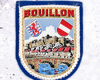 Parche vintage de Bouillon Bélgica • Recuerdo de una ciudad belga • Insignia azul para coser