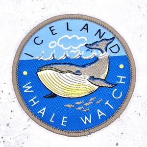 Vintage Iceland Whale Watch Patch • Ocean Wildlife Tour Souvenir • Sew-On NOS