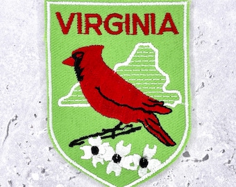Vintage Virginia State Patch • 80s Cardinal Dogwood • Travel Souvenir NOS