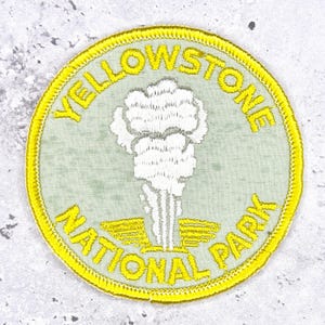 Vintage Yellowstone National Park Patch • Old Faithful Geyser • Sew-On STAINED