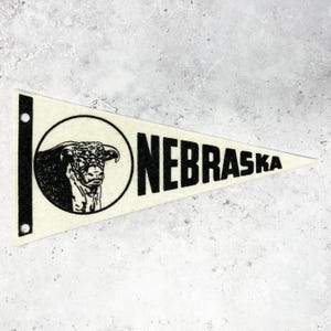 Vintage Nebraska Mini Pennant 60s 70s Felt Cow Farming State Souvenir 4&quot; x 7.5&quot;