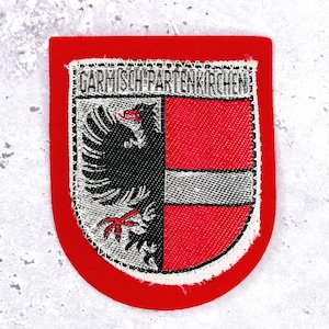 Vintage Garmisch-Partenkirchen-märke • Tyskland resesouvenir • Vävd filt-sydd märke