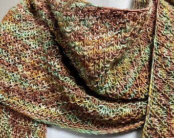 Hand Knit Textured Shawl, Hand Dyed Hand Knit Shawlette