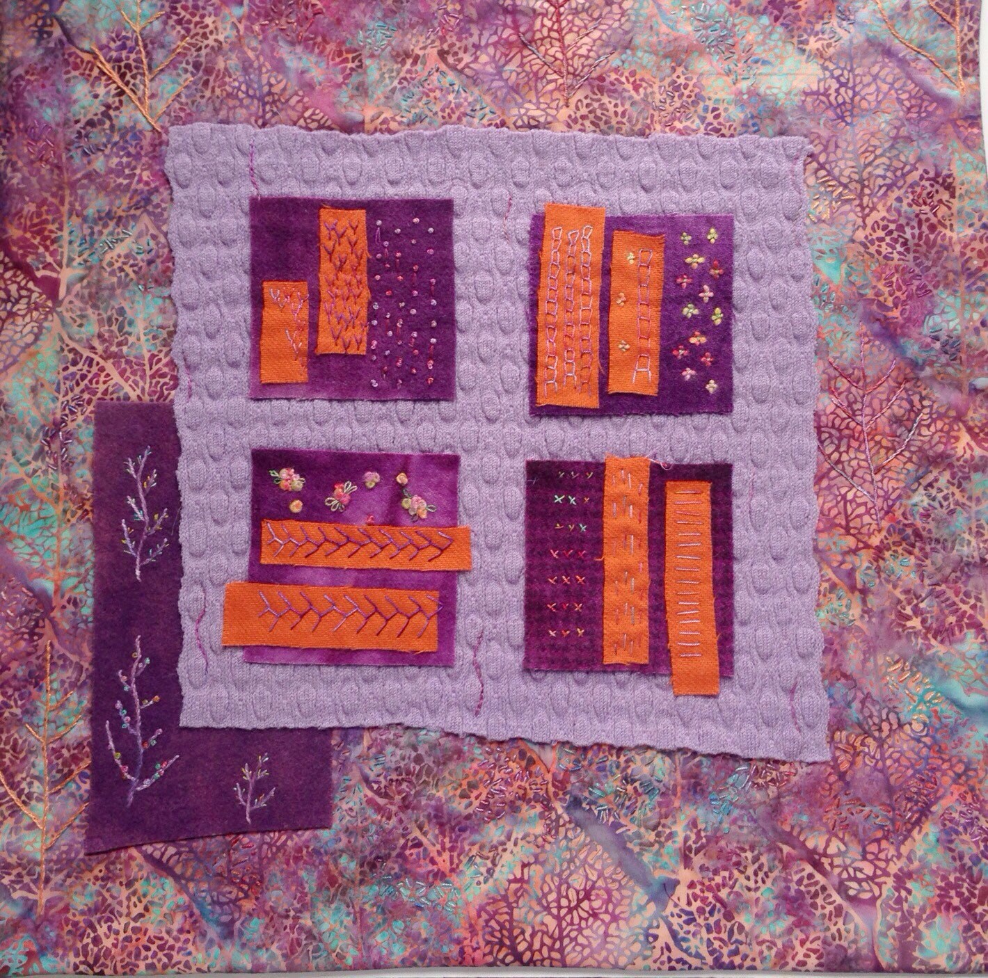 Fiber Art Quilt Batik Wall Hanging Purple Orange Quilt - Etsy