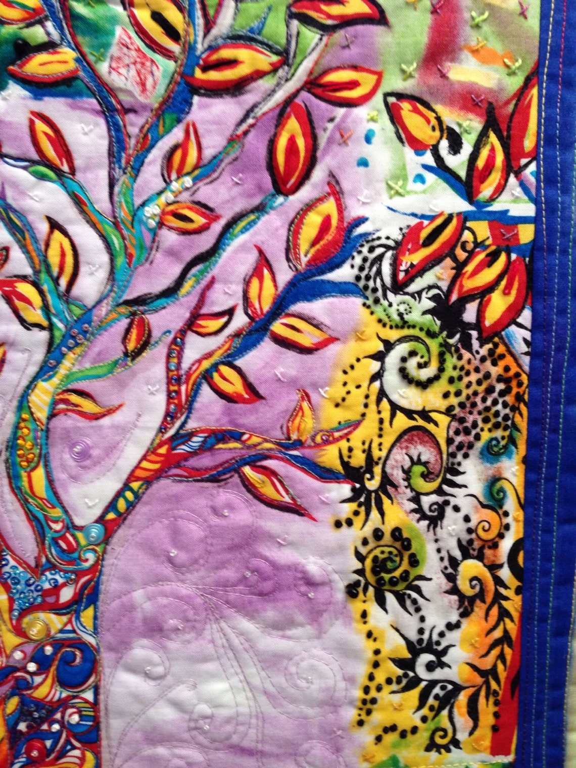 Quilted Wall Art Modern Art Quilt Tree of Life Quilt Etsy